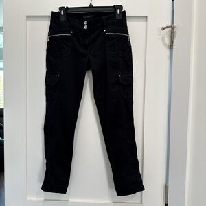 White House Black Market Black Straight-Leg Cargo Jeans with Silver Zips